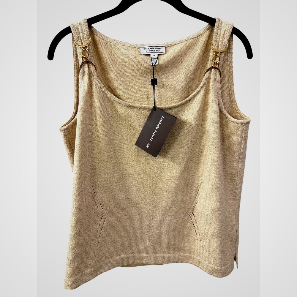 St.‎ John Sport Birch/White Gold Metallic Tank Gold Tone Hardware MED NWT $335